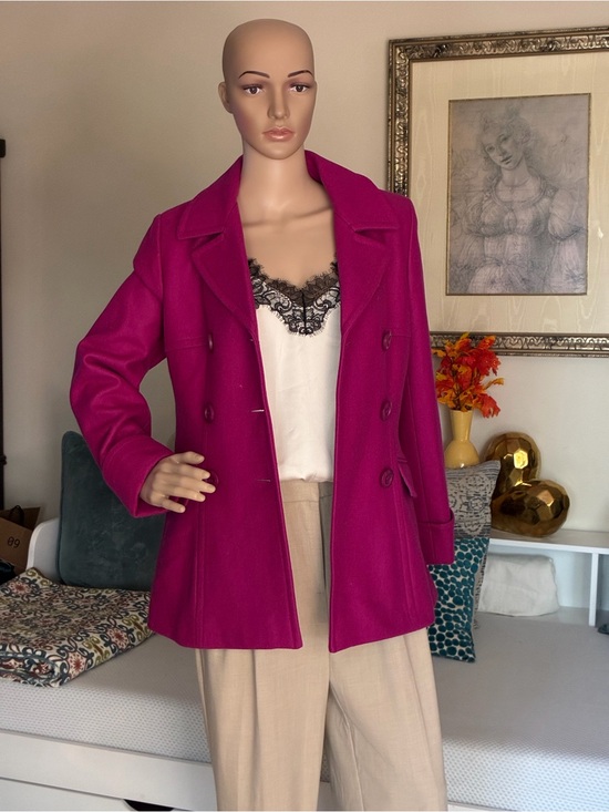 Moda International Jackets & Blazers - Moda International Magenta Double-Breasted Pea Coat